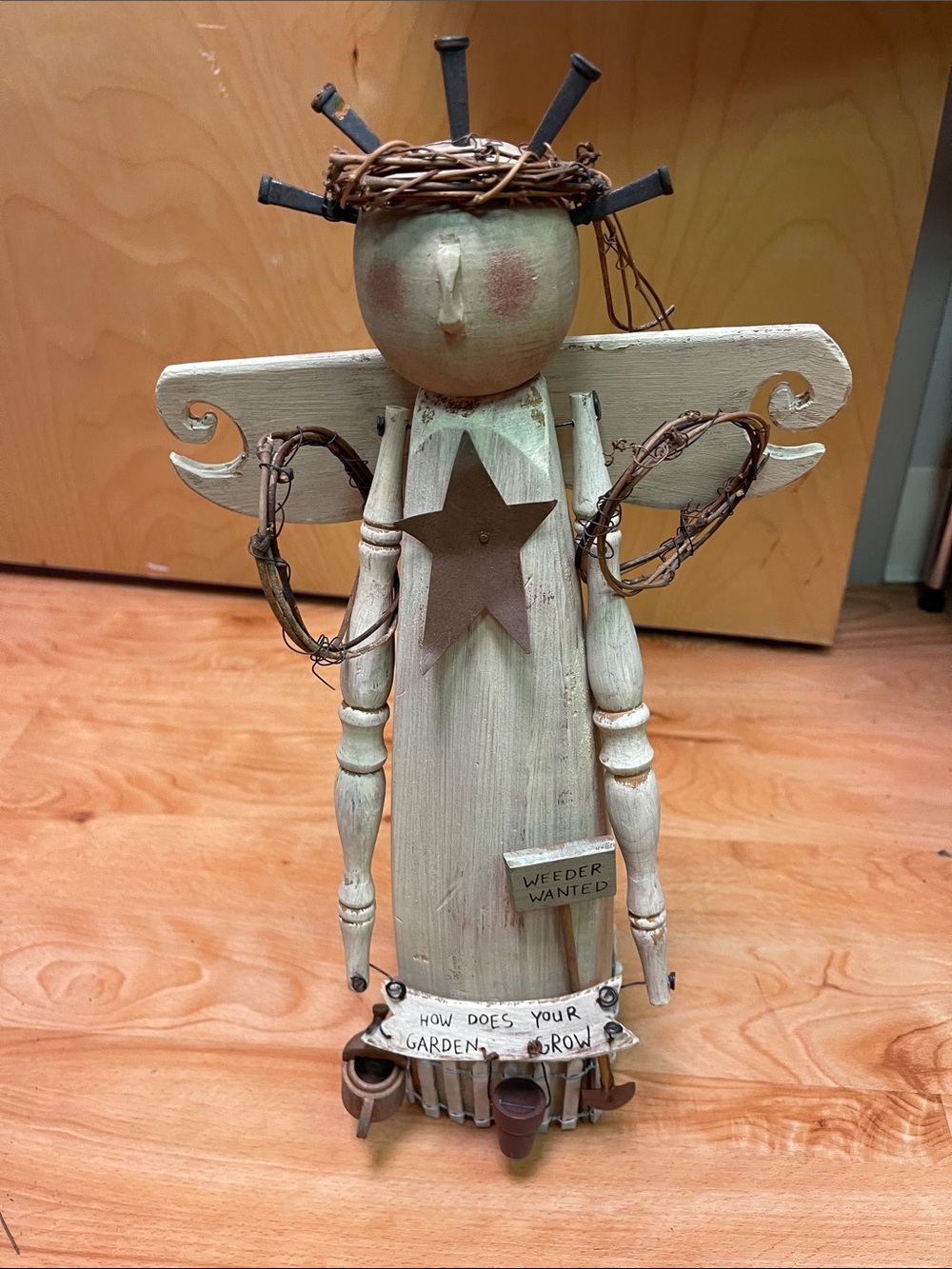 Rustic Cream Wooden Angel Garden Decor